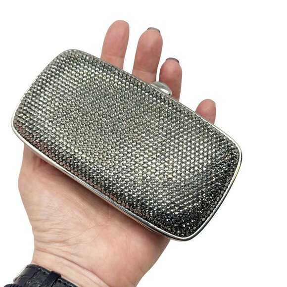 JUDITH LIEBER SWAROVSKI CRYSTAL Classic Micro mini Clutch Bag smoke gray Amazing - Picture 3 of 13
